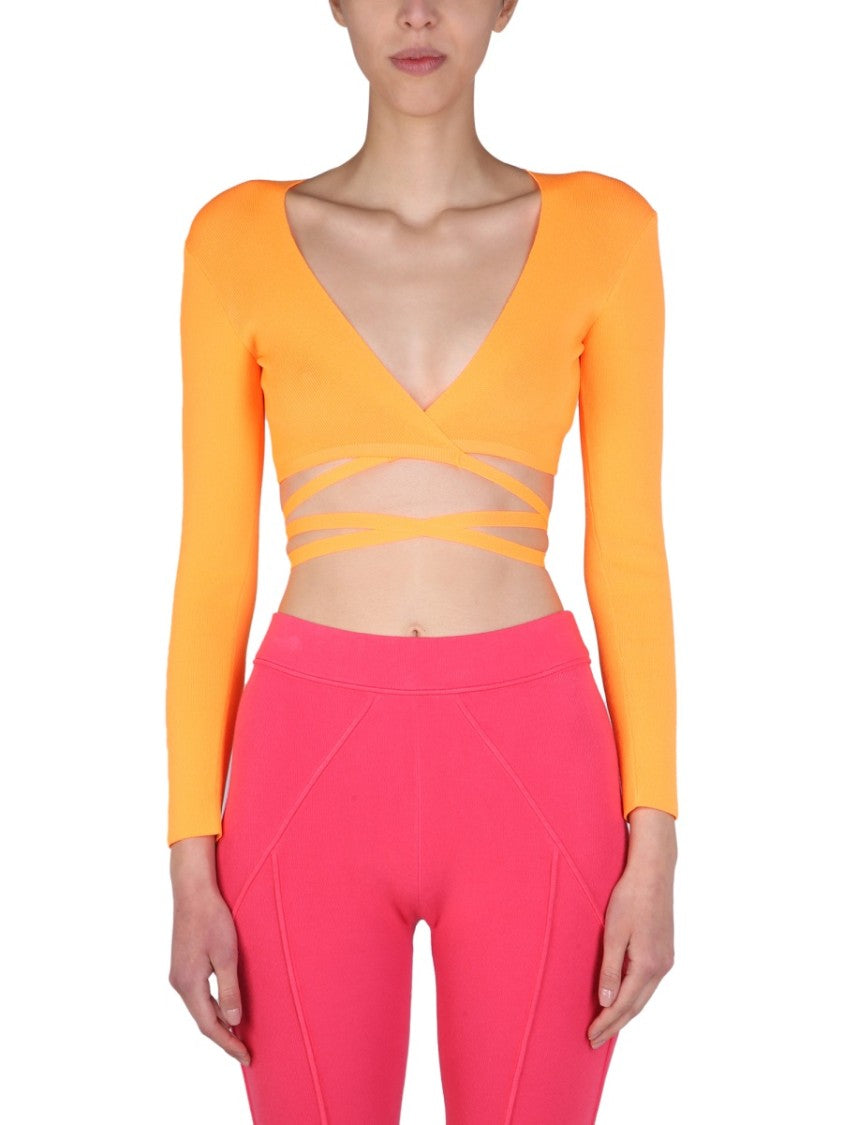Msgm Cropped Top With Wide V-Neck