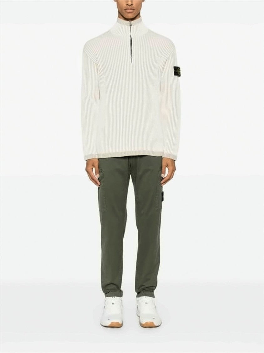 Stone Island Half-Zip Wool Sweater With Ribbed Knit