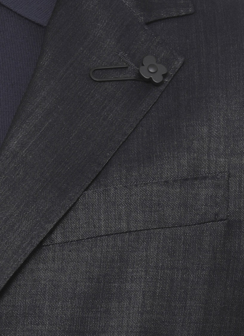 Lardini Black Pin Lapel Wool Suit