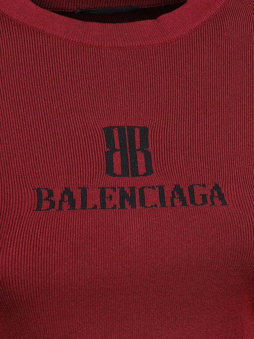 Balenciaga Cropped Wool Knit Sweater With Jacquard Artwork