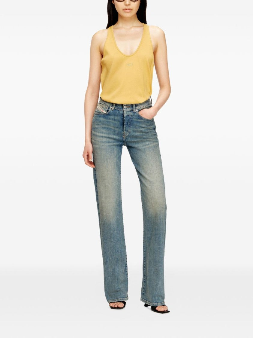 Diesel Faded Blue Straight-Leg Jeans With Distressed Details