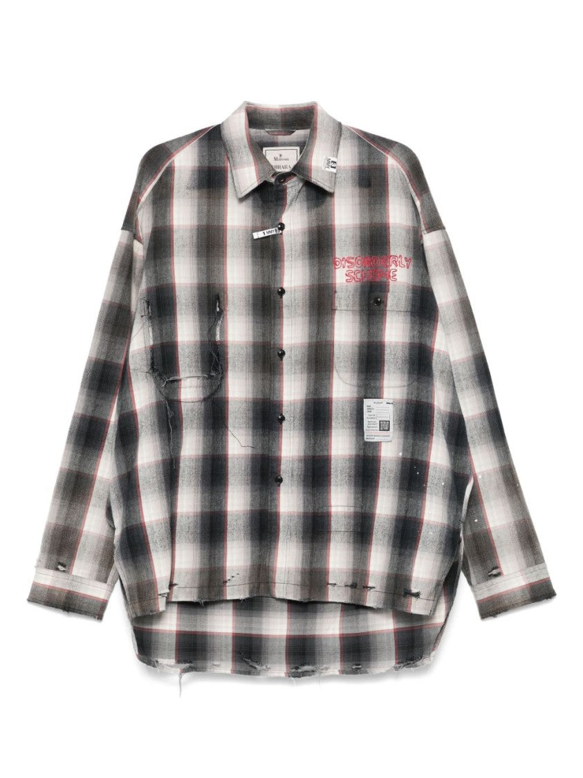 Maison Mihara Yasuhiro Grey Checked Shirt With Distressed Finish