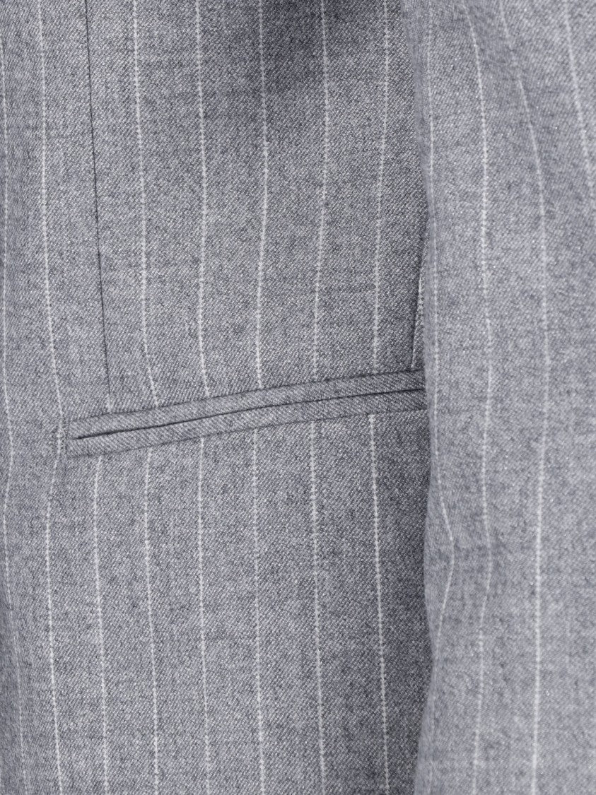 Lardini Grey Double-Breasted Pinstripe Virgin Wool Blazer
