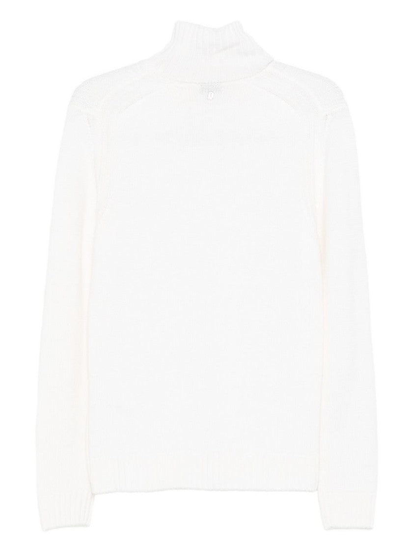 Dondup White High-Neck Wool Sweater With Ribbed Details
