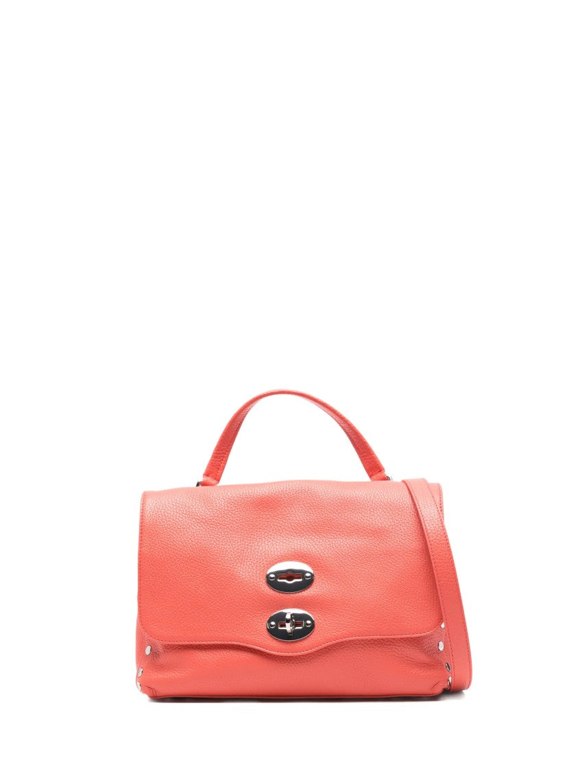 Zanellato Bright Orange Grained Texture Studs Shoulder Bag