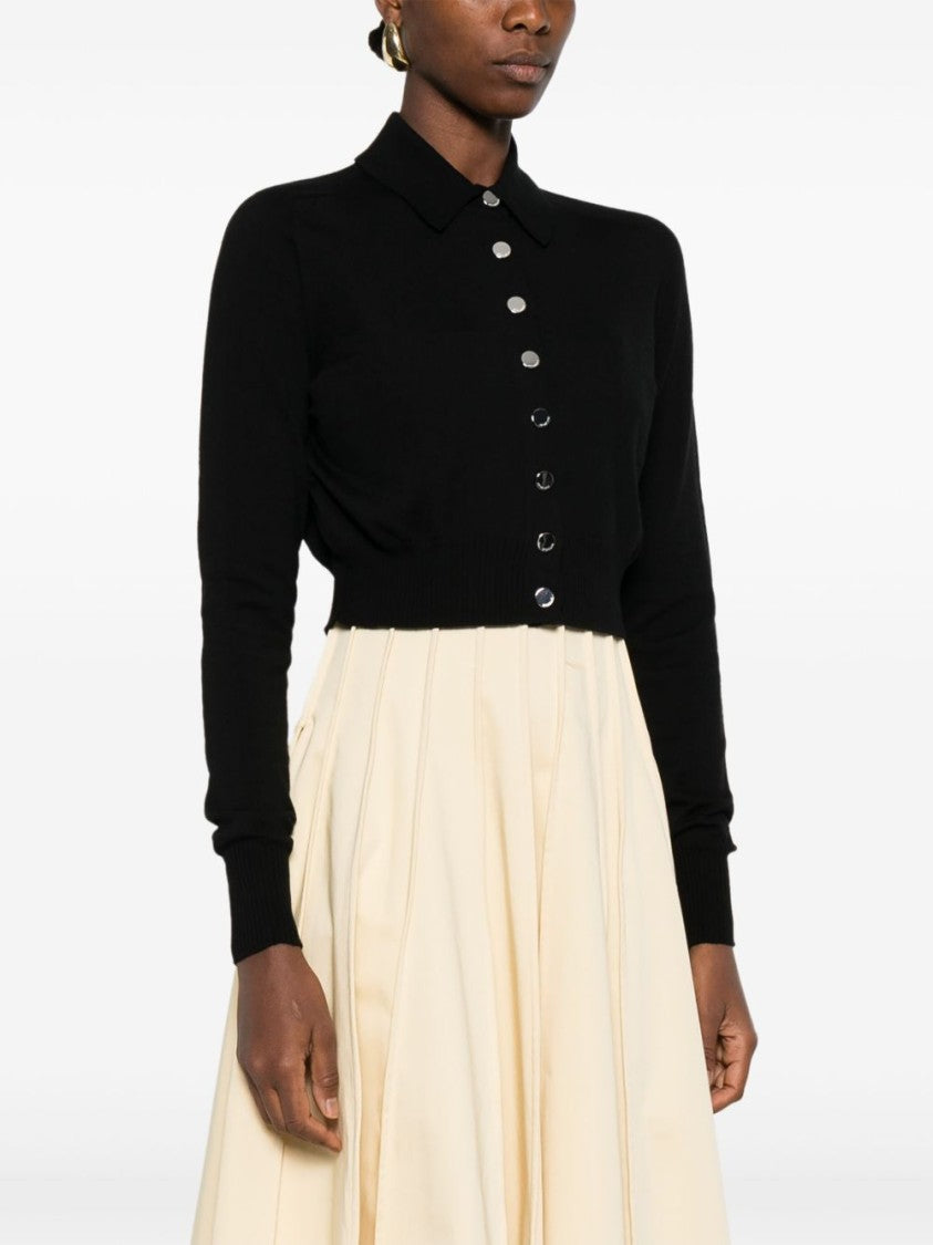 Sportmax Cropped Black Sweater With Classic Collar And Button Fastening