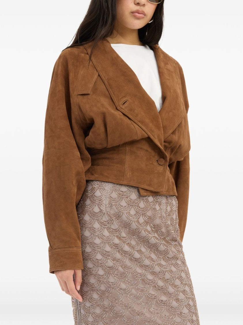 Rotate Taupe Sequined Midi Skirt With Scallop Trim