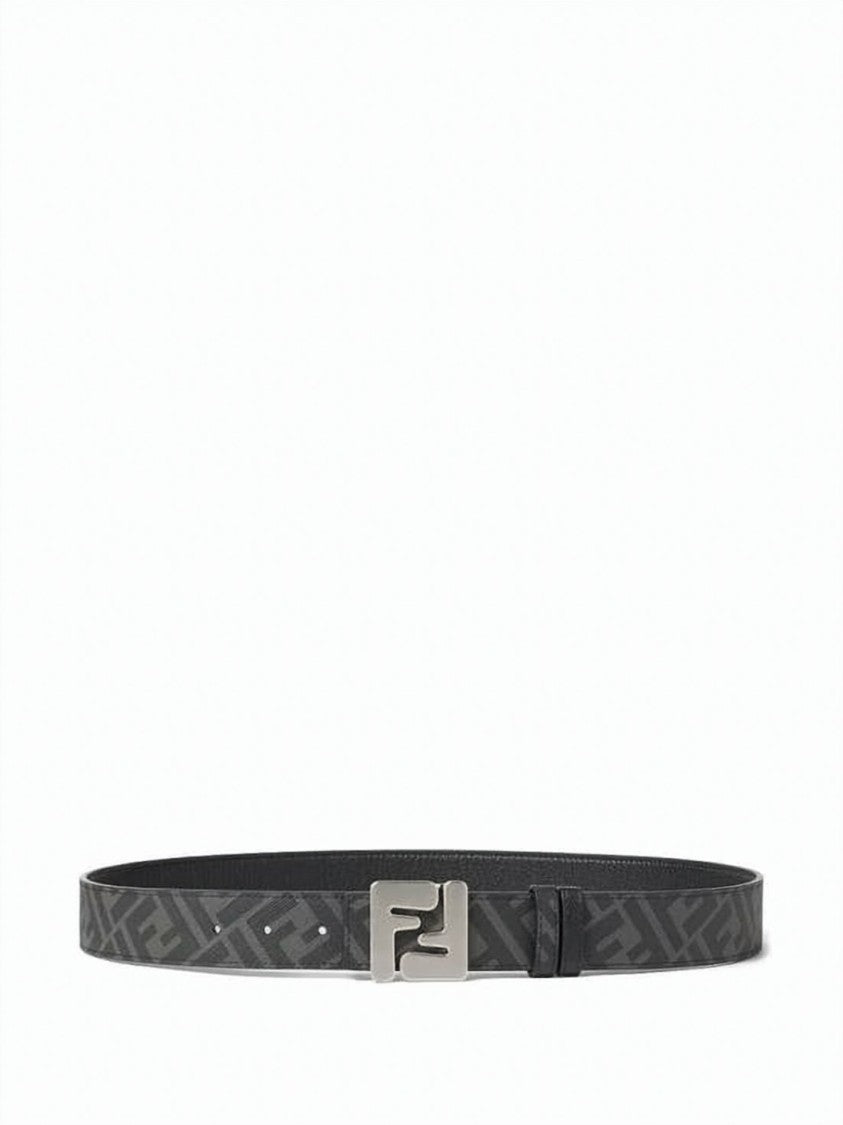 Fendi Textured Black Calf Leather Fendi Belt With Geometric Buckle