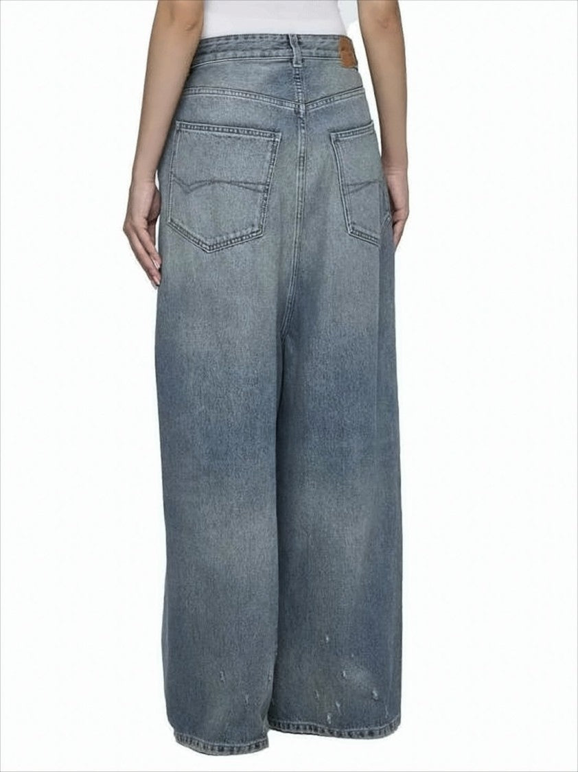 Balenciaga High-Waisted Wide-Leg Denim Pants With Distressed Detailing