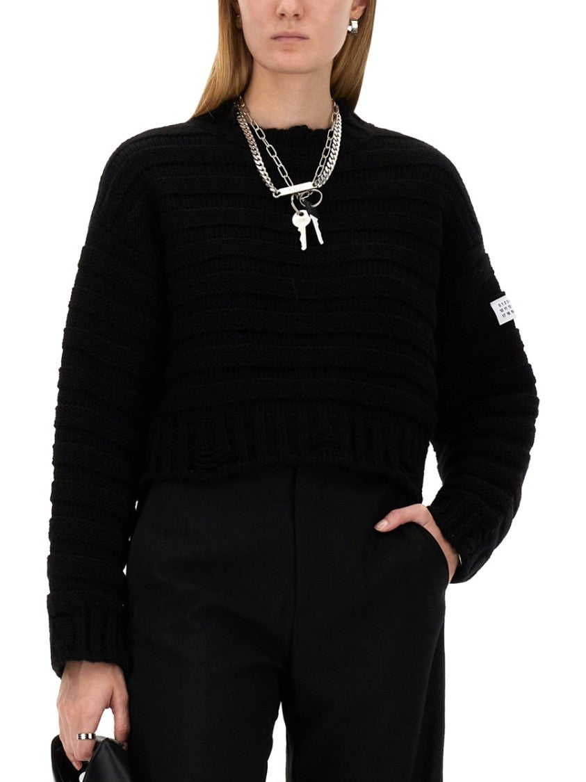 Mm6 By Maison Margiela Textured Knit Cropped Sweater