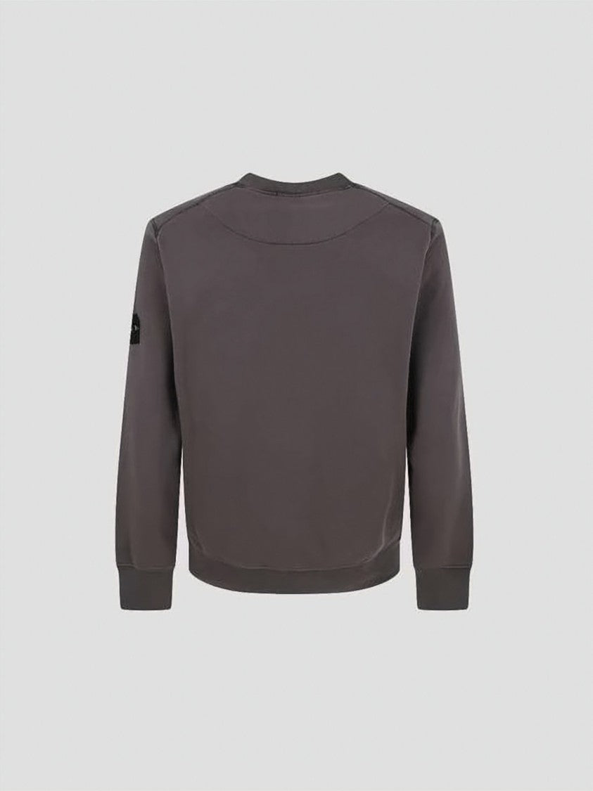 Stone Island Brown Long-Sleeve Crewneck Sweatshirt With Distinctive Patch Logo