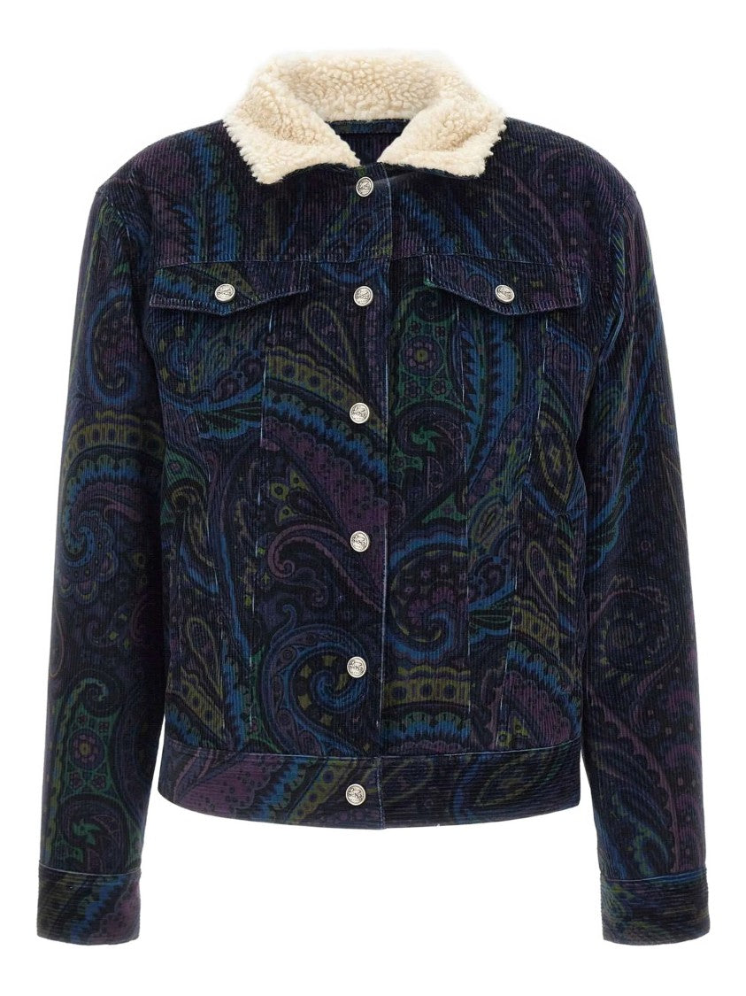Etro Cropped Paisley Pattern Corduroy Sherpa Jacket