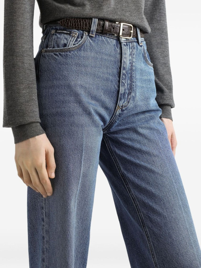 Dolce & Gabbana High-Waisted Blue Cigarette Jeans With Logo Detail