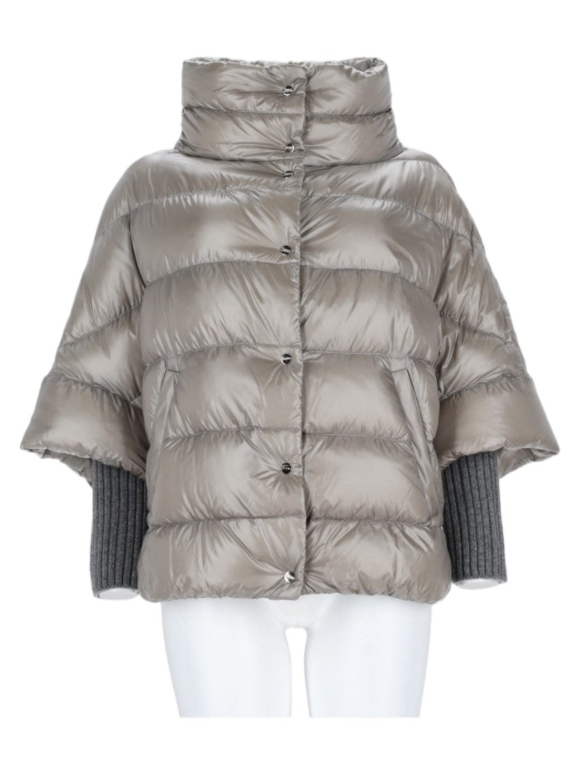 Herno Puffer-Style Jacket With High Collar And Ribbed Knit Cuffs