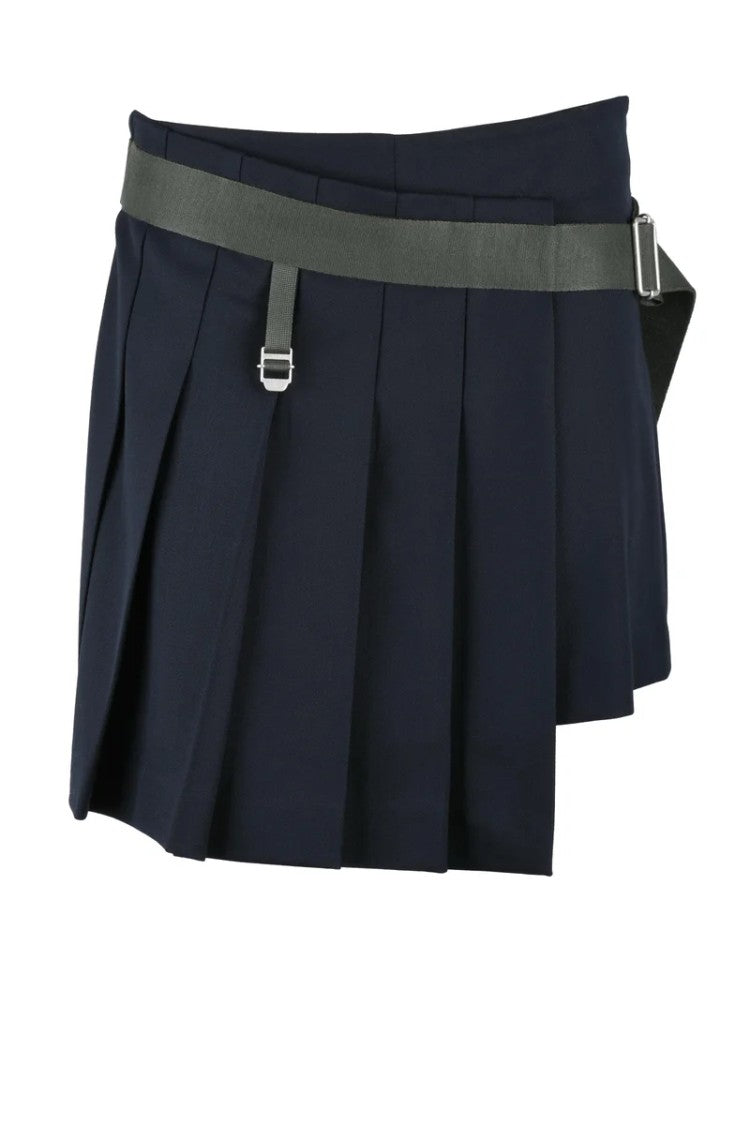 Seafarer Mini Wrap Skirt Wool Stretch - Blue
