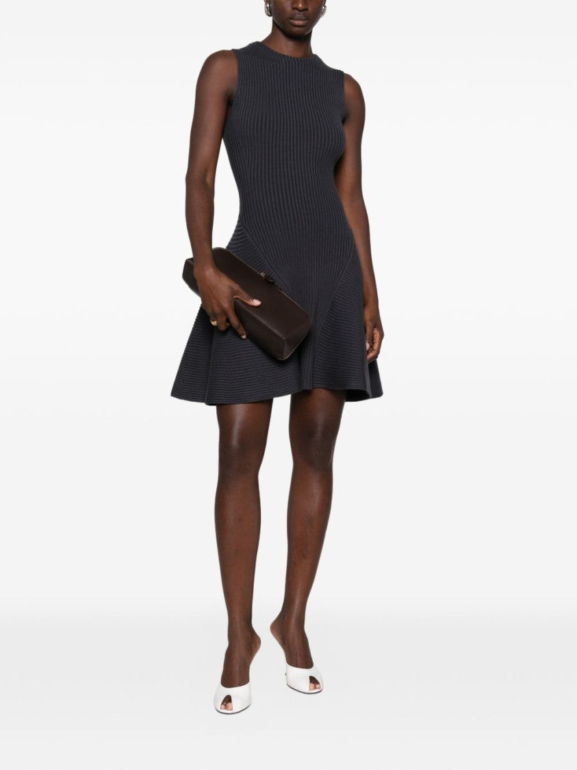Alaïa Sleeveless Rib-Knit Fitted Flared Mini Dress