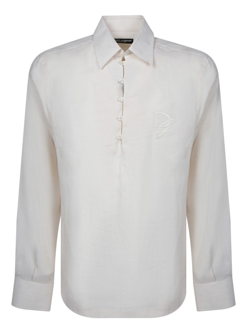 Dolce & Gabbana Embroidered Logo Shirt In Breathable Linen