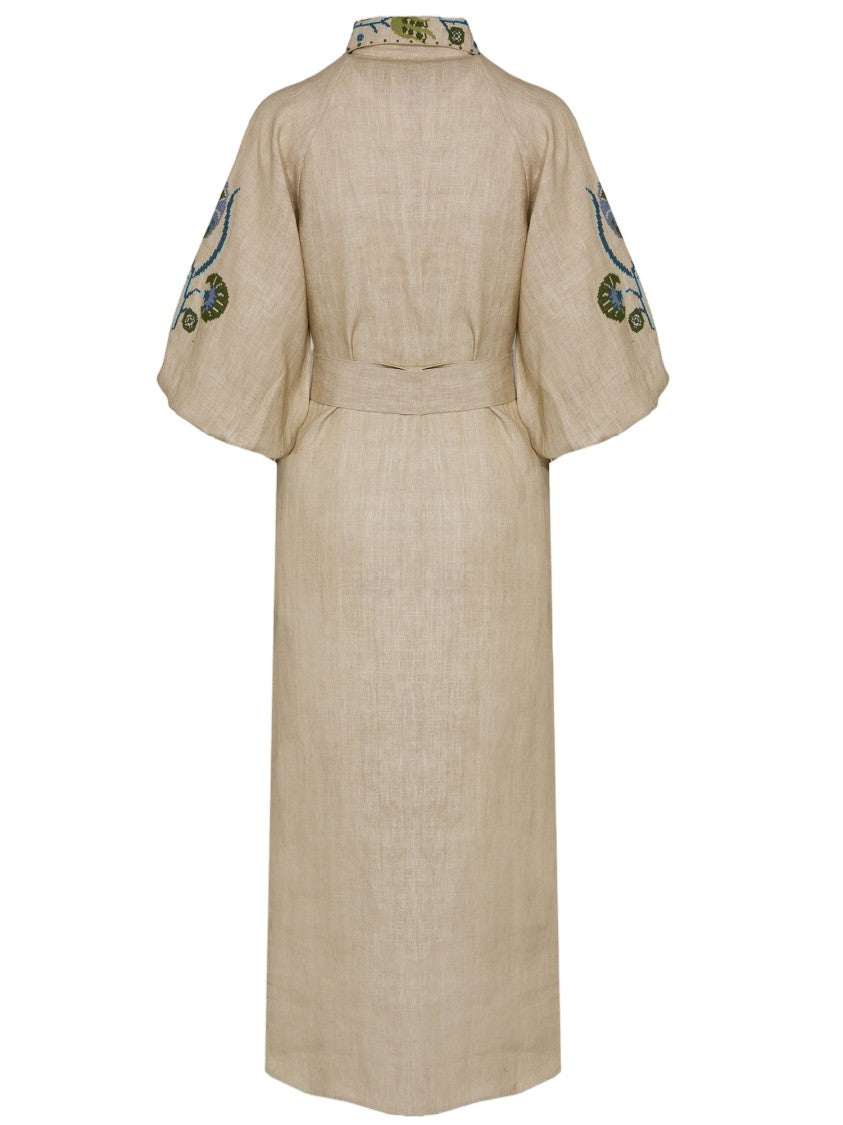 Philippa 1970 Renee Linen Dress With Floral Embroidery