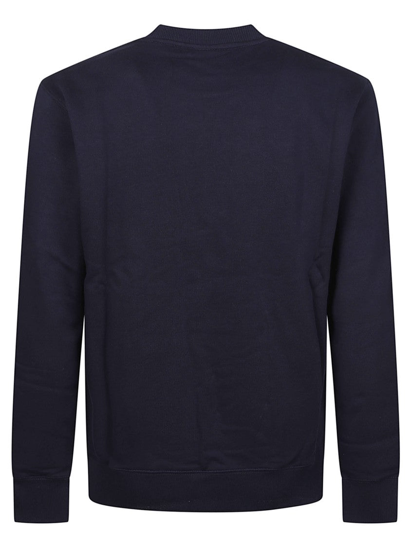 Drôle De Monsieur Classic Slogan Navy Crewneck Cotton Sweatshirt