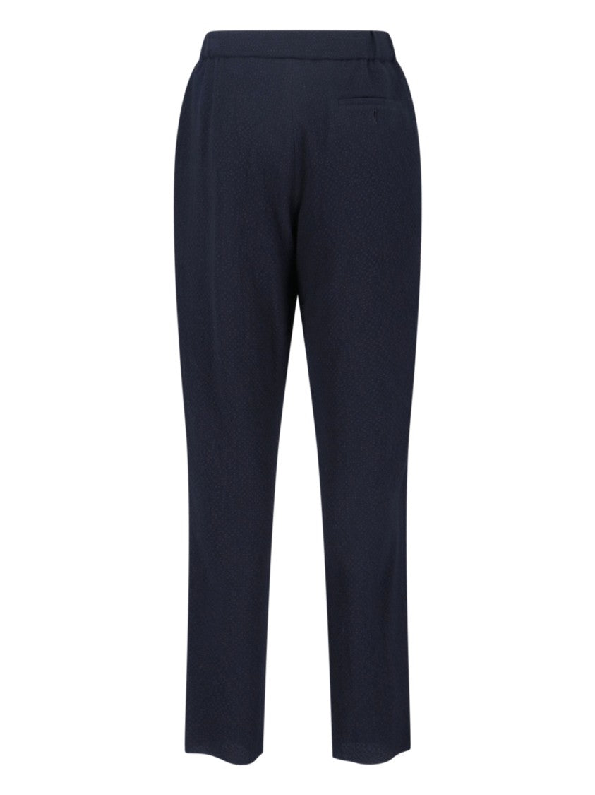 Giorgio Armani Textured Navy Virgin Wool Trousers With Straight Leg