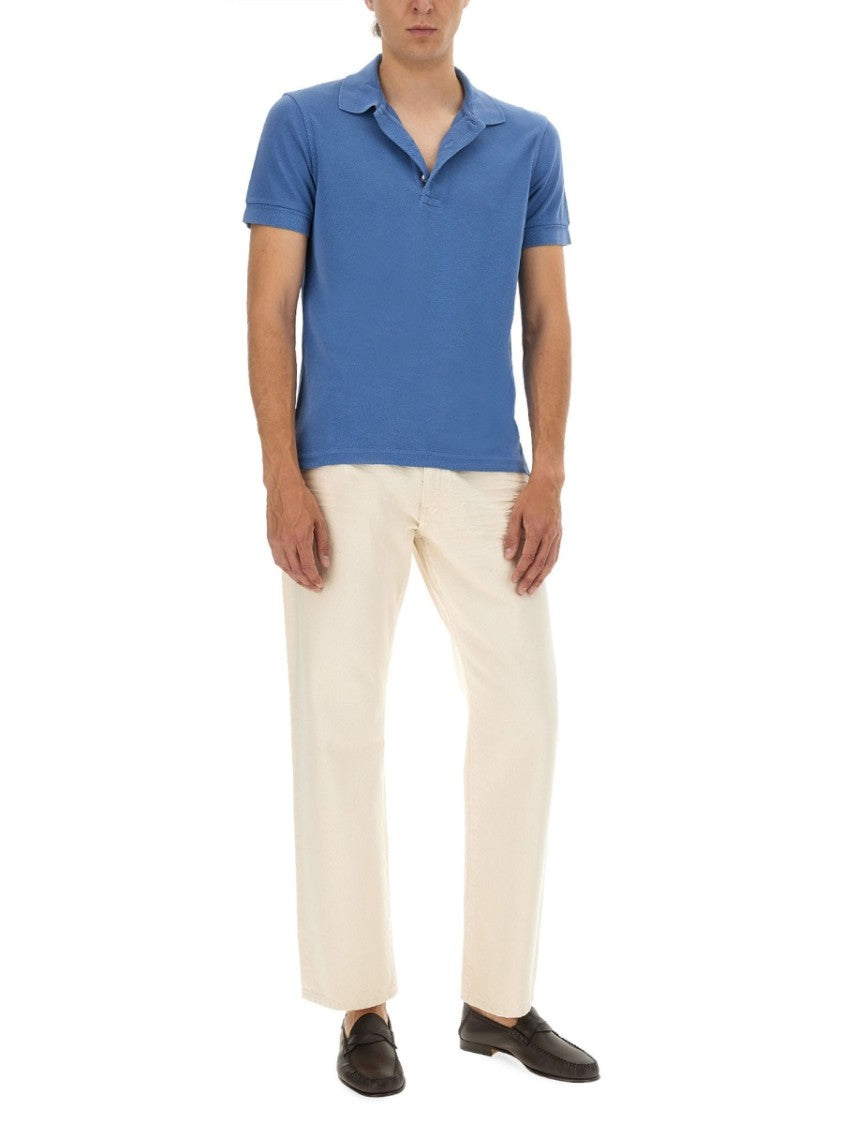 Tom Ford Classic Blue Pique Polo With Tailored Fit