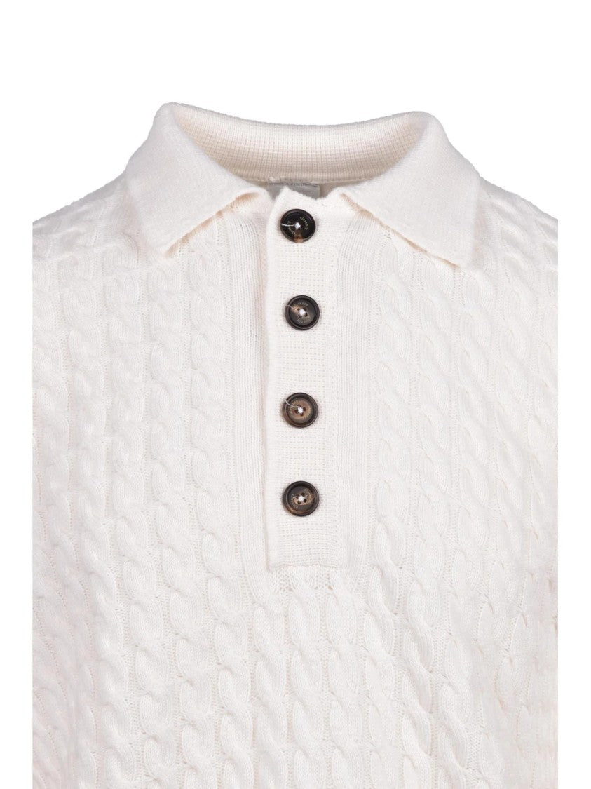 Eleventy Knit Polo Shirt With Textured Cable Design