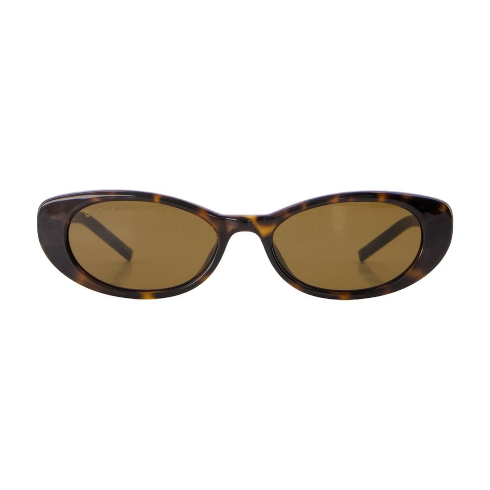 Gucci Oval Brown-Tinted Acetate Sunglasses With Gold Logo Detail