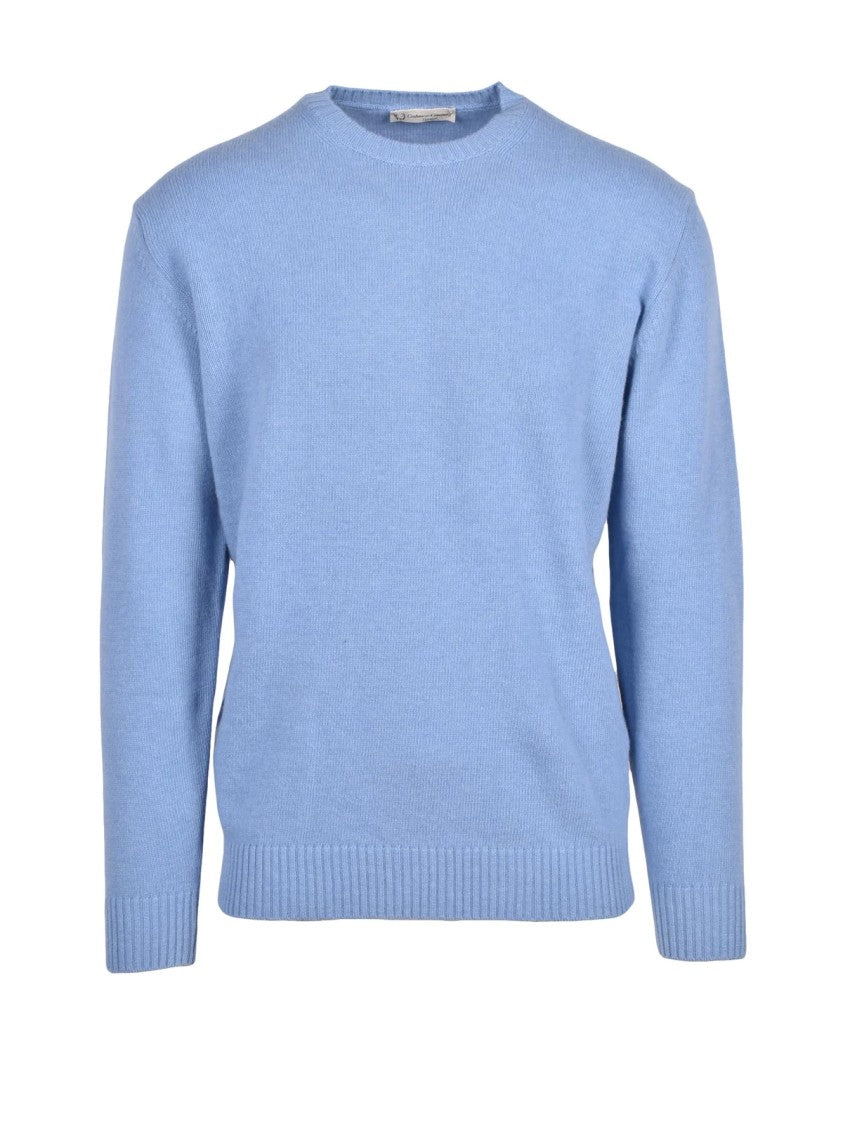 Cashmere Company P. Classic Crew Neck Sweater In Light Blue Wool