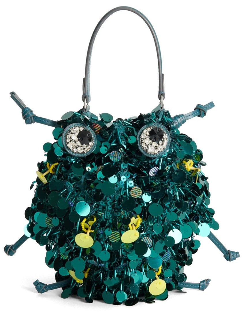 Anya Hindmarch Green Beetle Sequin Round Handbag