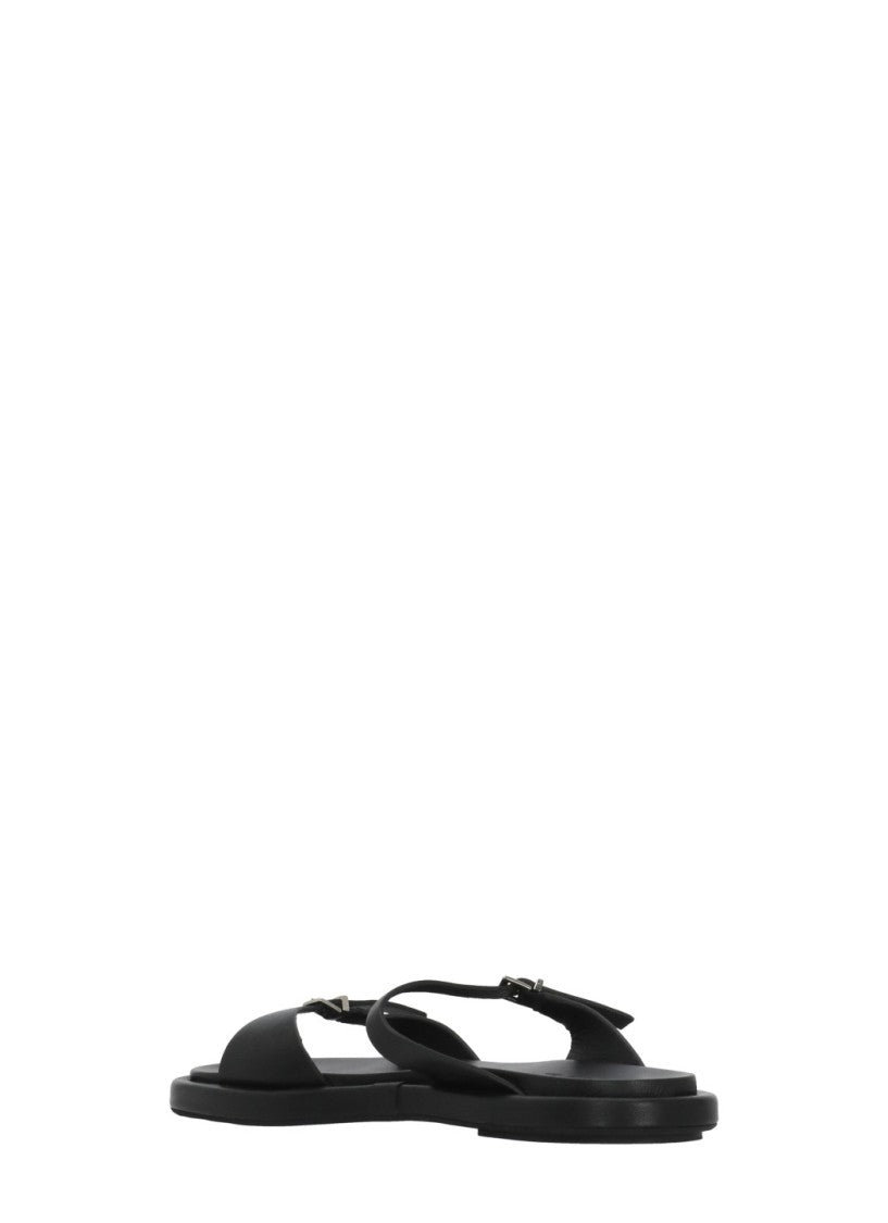 Poeve Black Two Adjustable Straps Leather Sandals