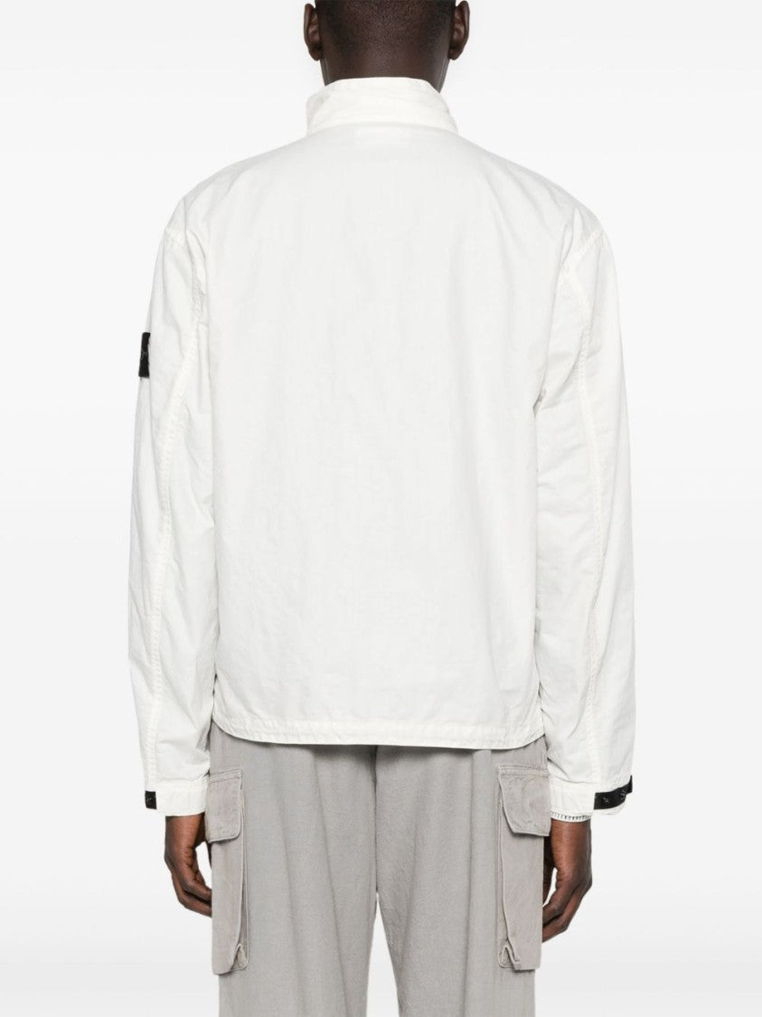 Stone Island White Jacket With Logo Patch And Contrasting Details