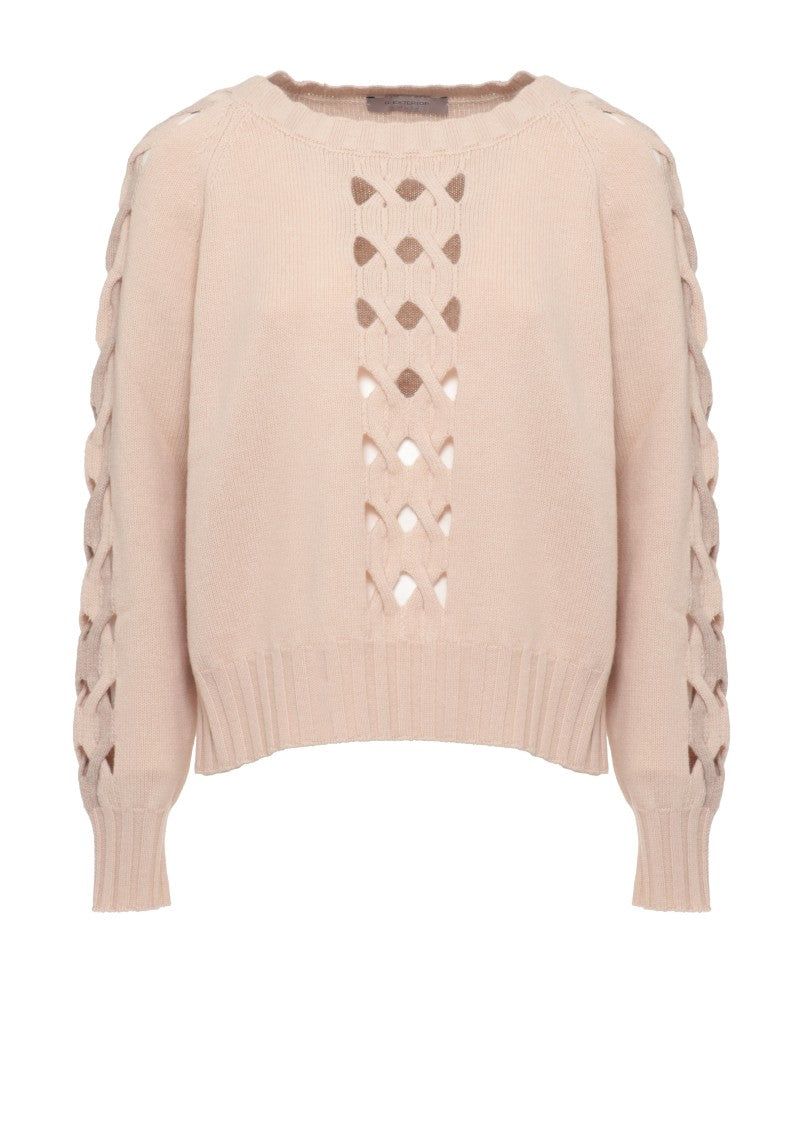 D. Exterior Beige Cut-Out Wool Cashmere Turtleneck Sweater