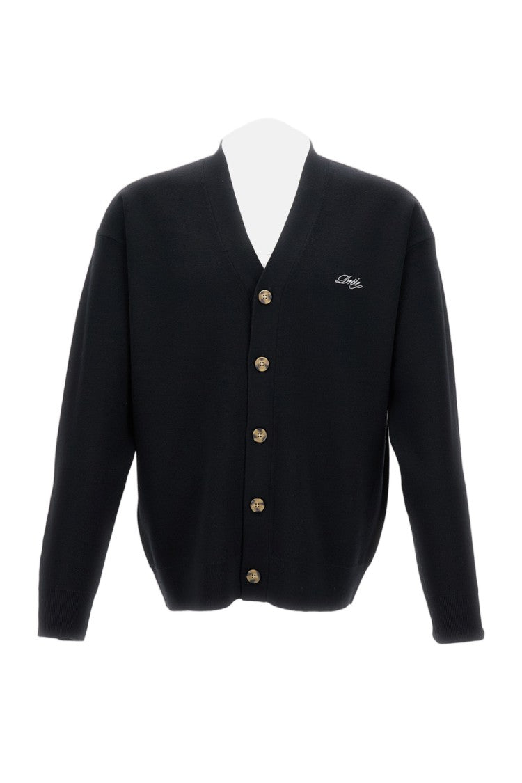 Drôle De Monsieur Black V-Neck Wool Logo Cardigan