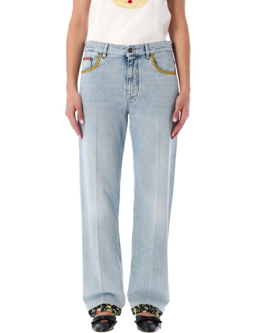 Valentino Garavani Valentino Light Wash Jeans With Trims