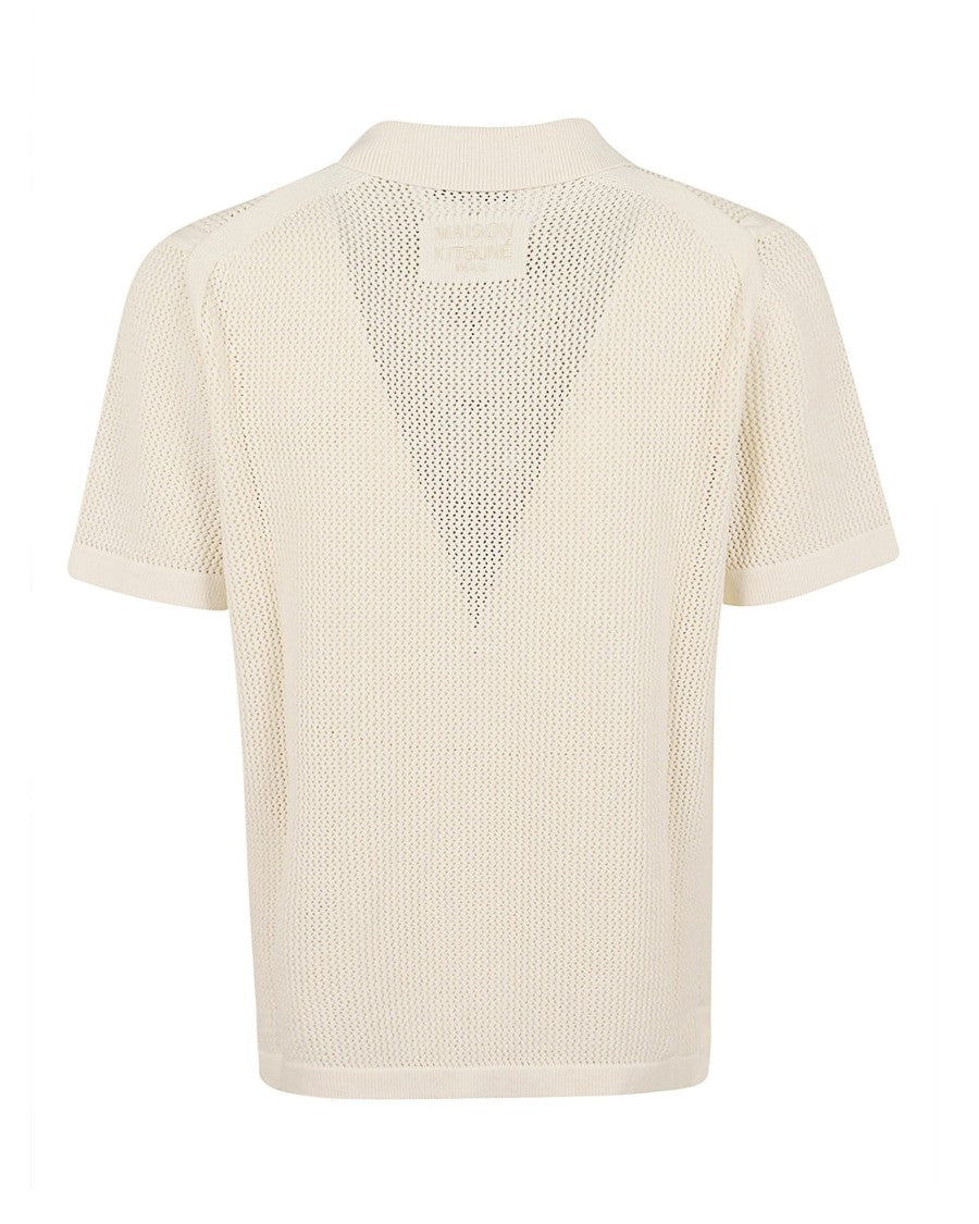 Maison Kitsuné Open Knit Cardigan With Shirt Collar And Embroidered Detail
