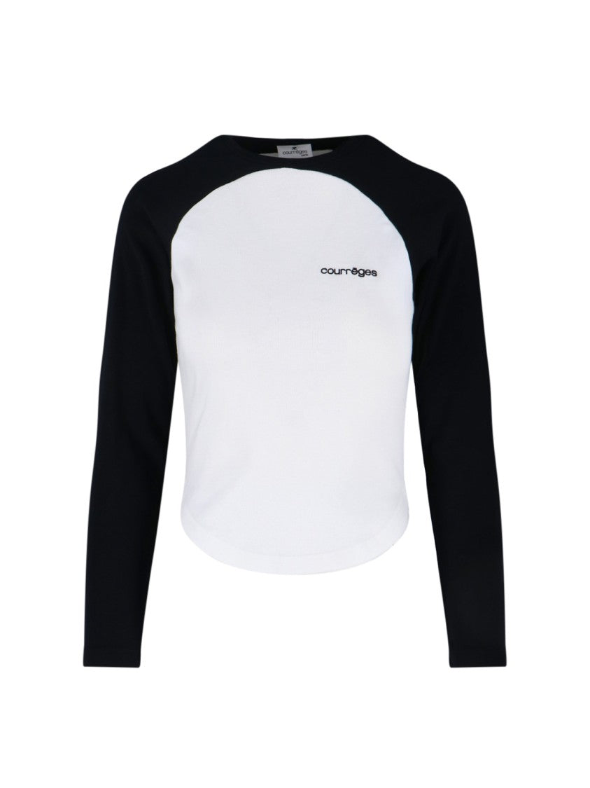 Courrèges White Cotton "Circle Contrast" T-Shirt