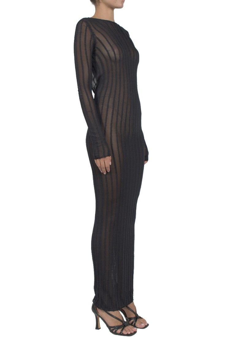 The Attico Black Sheer Striped Viscose-Blend Maxi Dress