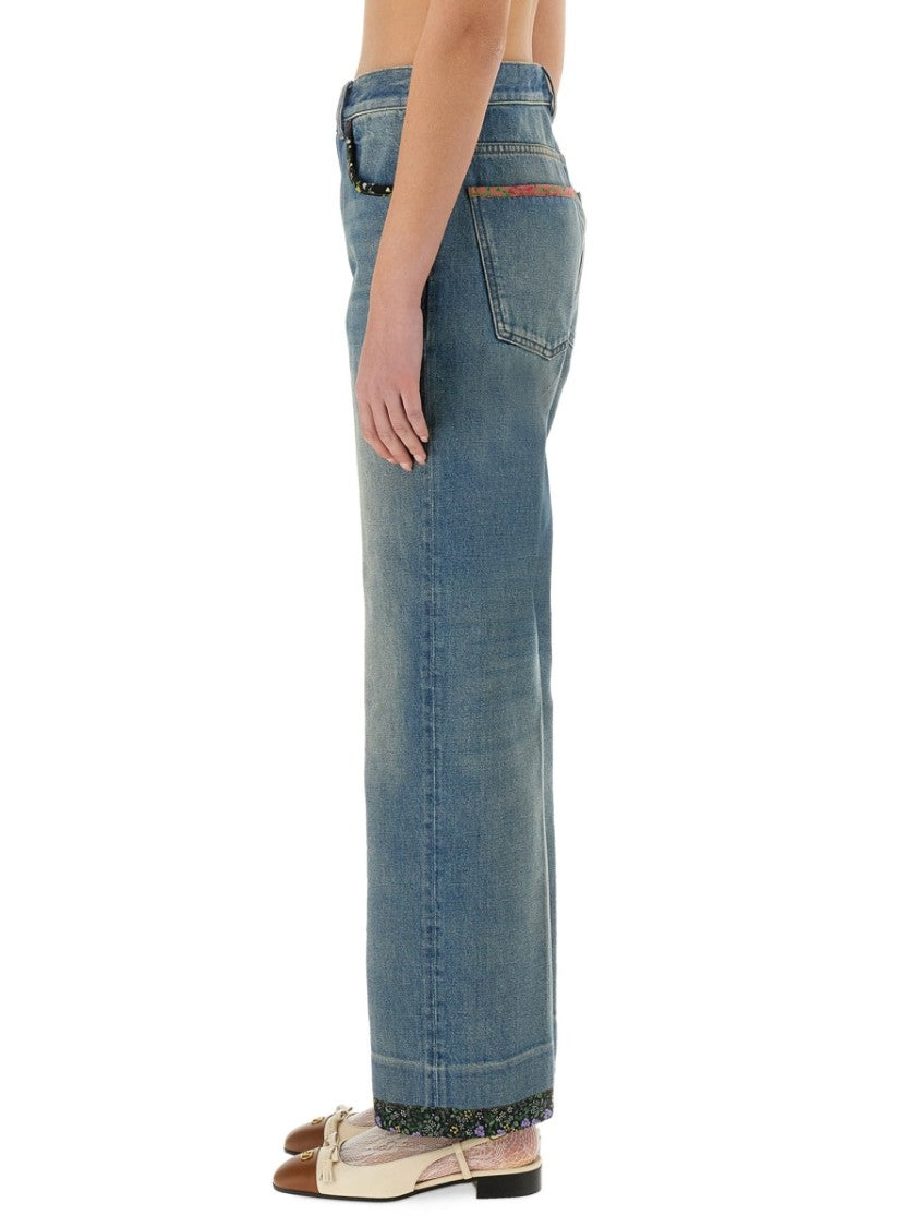 Valentino Straight-Fit Denim Pants With Colorful Embellishments