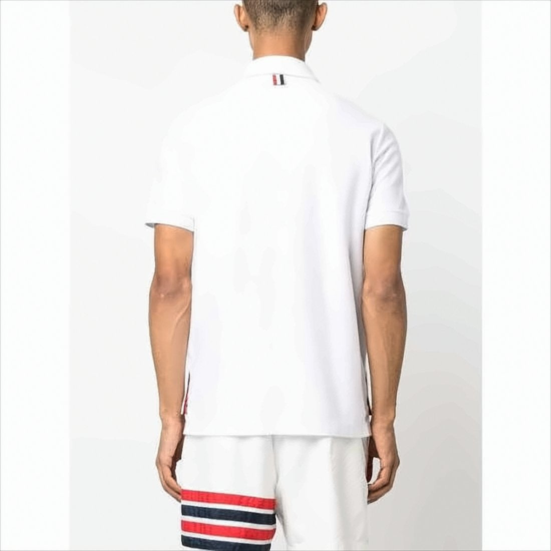 Thom Browne Short-Sleeve Polo Shirt With Vertical Stripe Detail