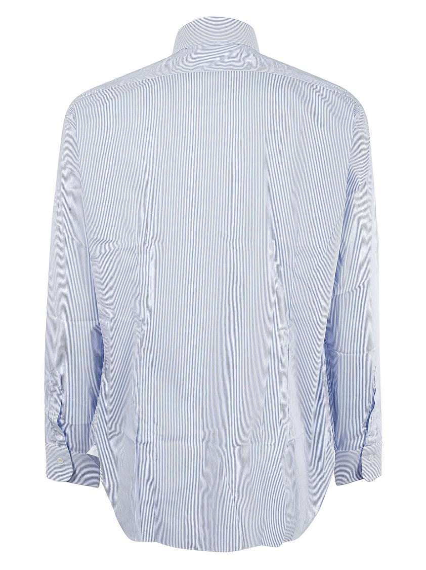 Buonamassa Blue Button-Down Shirt With Vertical Pinstripe Design