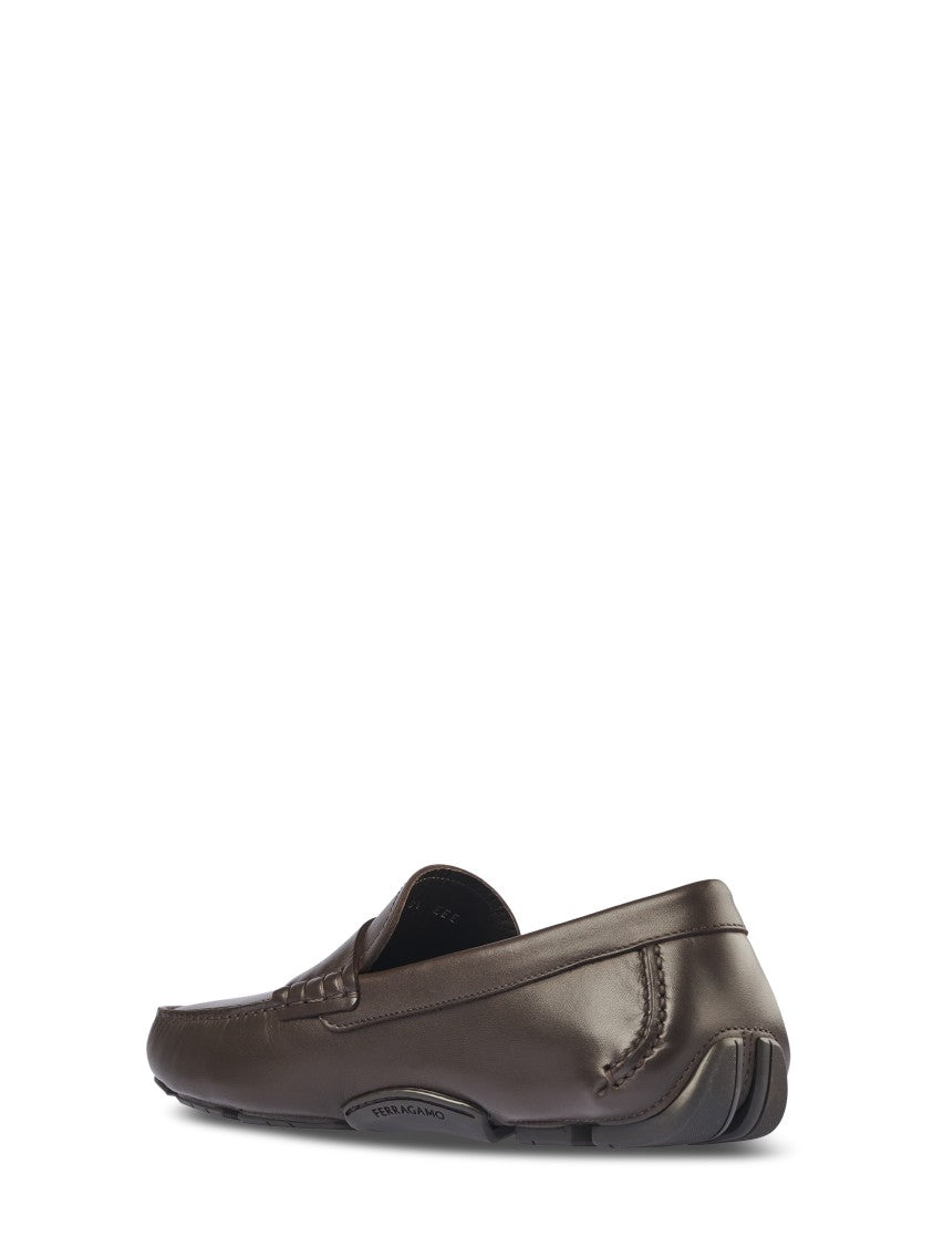 Ferragamo Classic Loafer-Style Dark Brown Flat Shoes