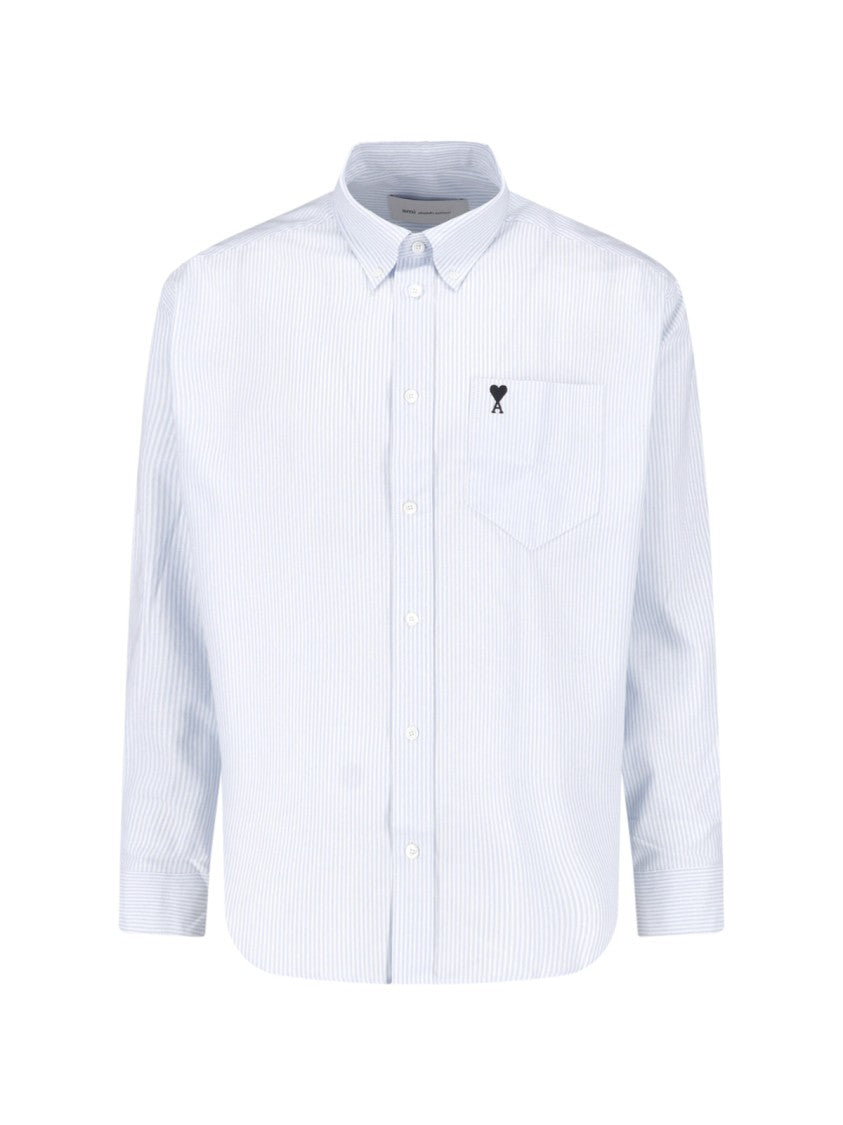 Ami Paris Light Blue Ami De Cœur Cotton Shirt