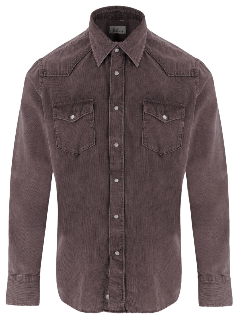 Gherardi Brown Ribbed Cotton Pointed Collar Casual Shirt
