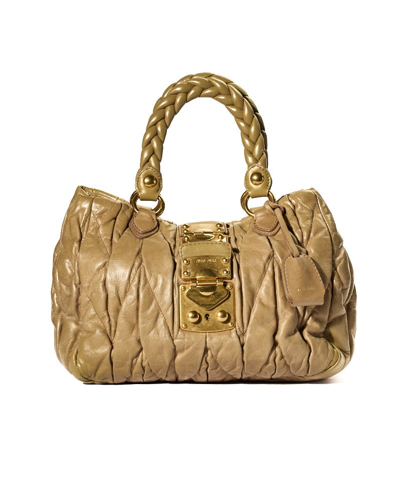 Miu Miu Beige Small Embossed Square Shopper