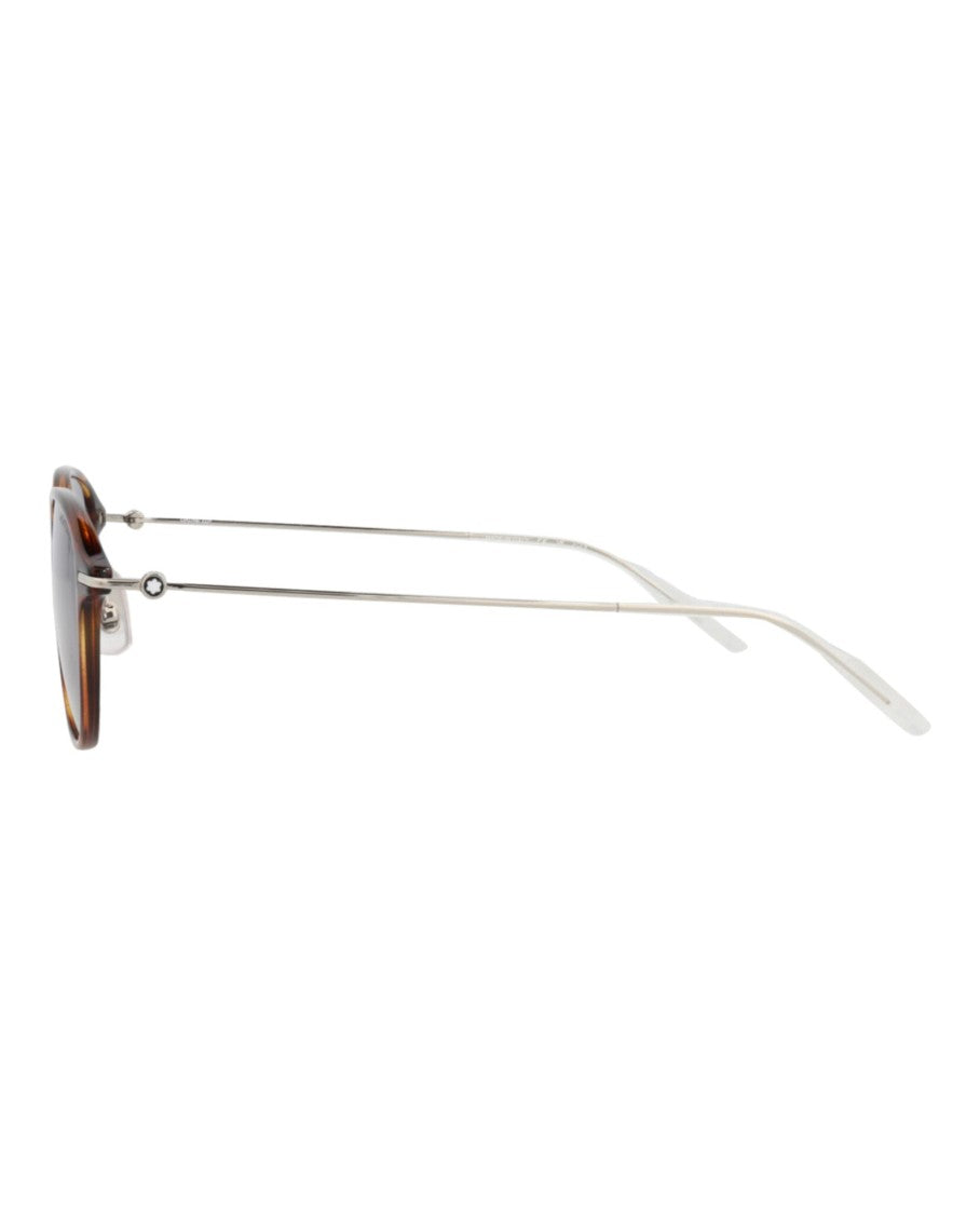 Montblanc Round-Frame Injection Sunglasses With Metal Temples And Tortoiseshell Pattern