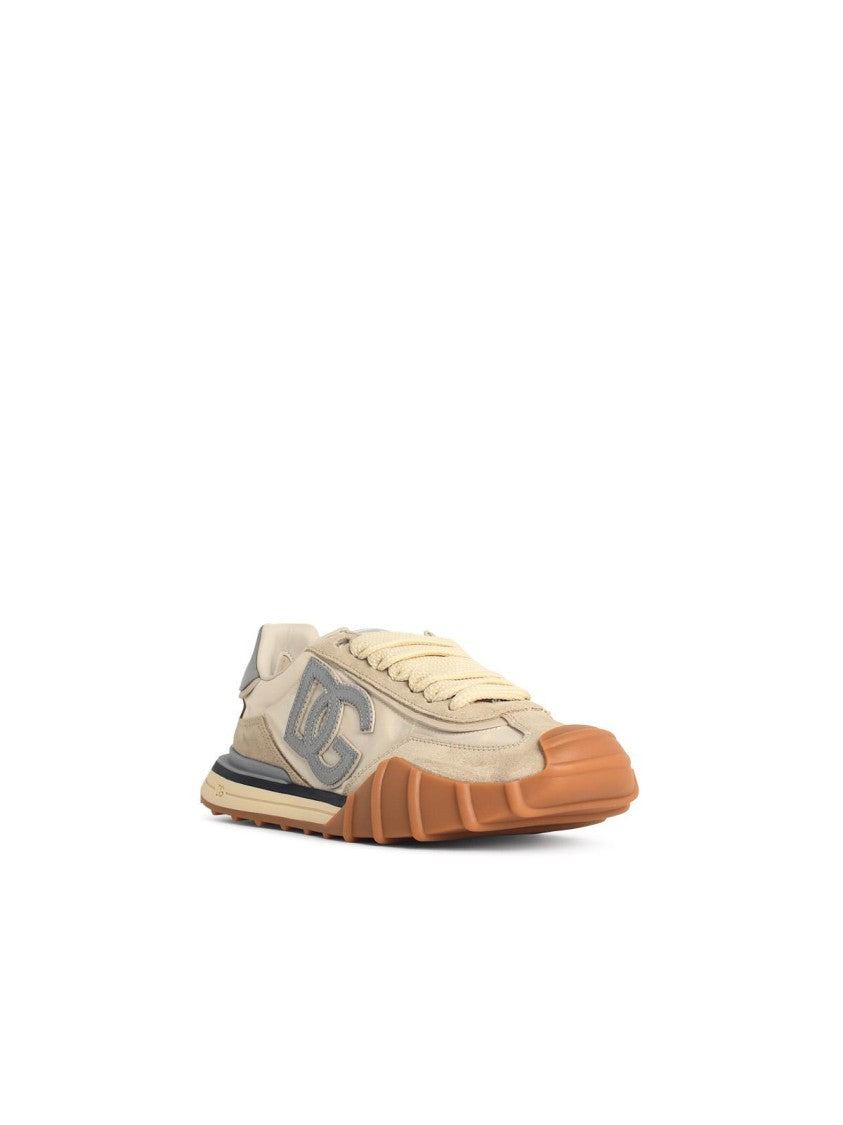 Dolce & Gabbana 'Dg Athletic' Beige Fabric And Leather Sneakers