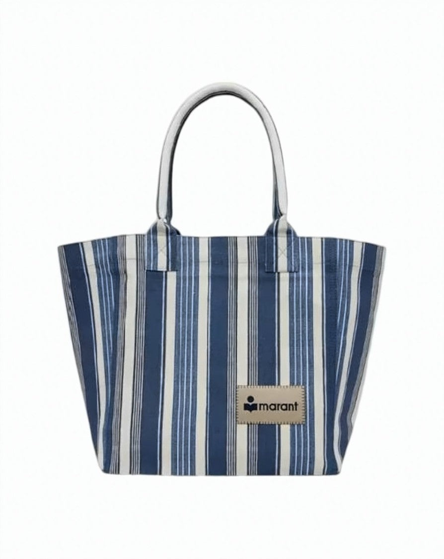 Isabel Marant Medium Striped Cotton Shoulder Bag With Logo Patch