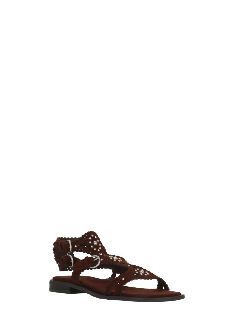 Ash Bordeaux Paprika Studded Suede Sandals