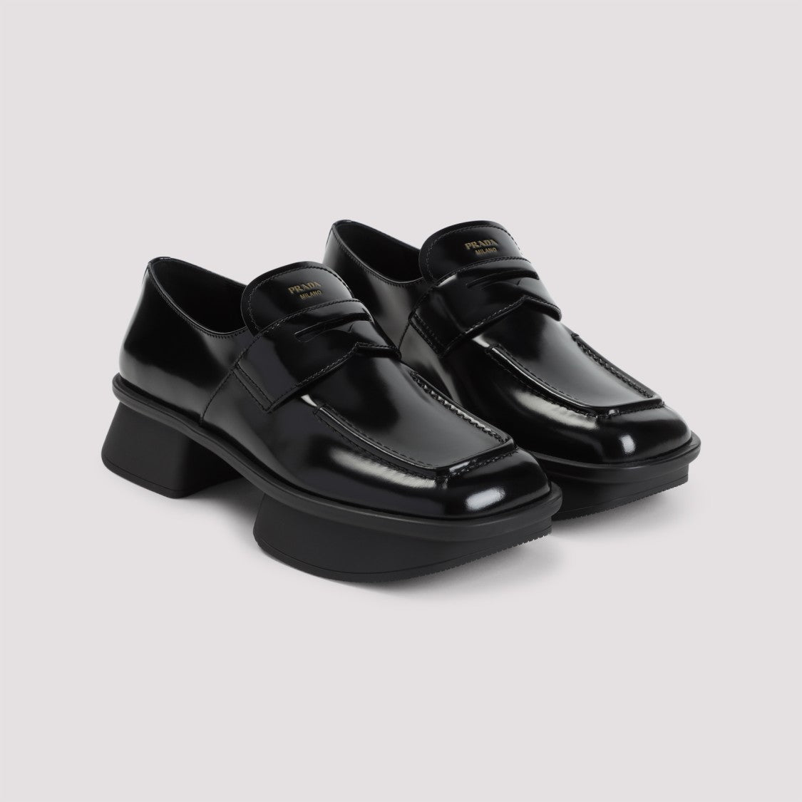 Prada Black Calf Leather Loafers With Chunky Heel