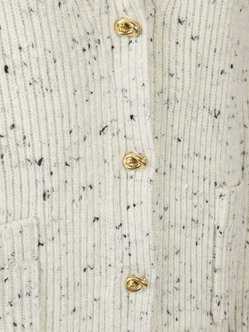 Bottega Veneta Ribbed Knit Sweater With Oversized Collar And Gold-Tone Buttons